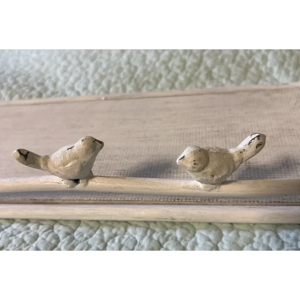 Wood & Metal White Shabby Chic Rectangular Wall Shelf With Twig & Birds